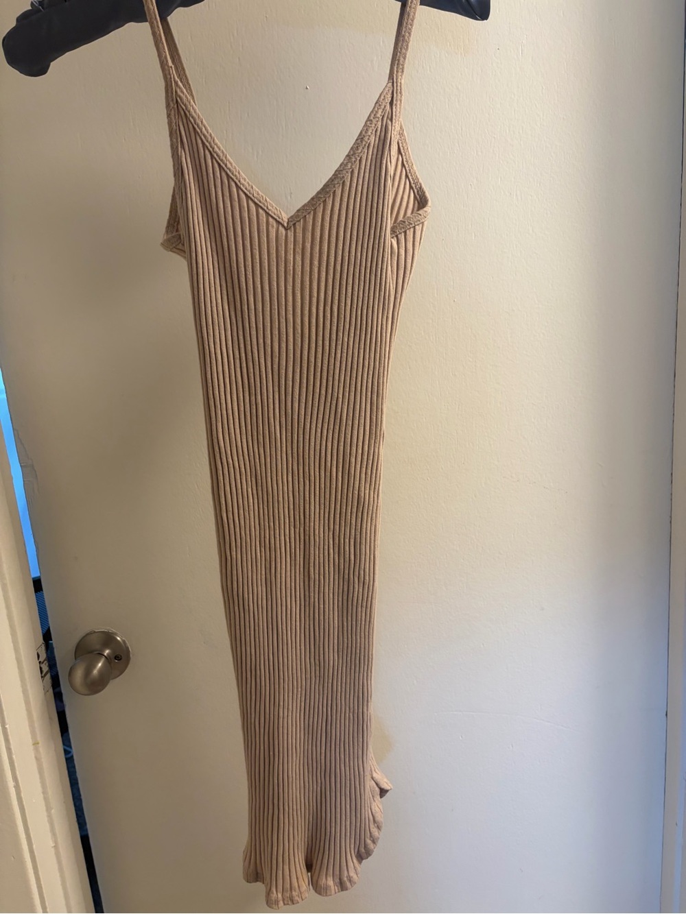 Out From Under Urban Outfitters Beige Ribbed V-Neck Bodycon Mini Dress Size M
